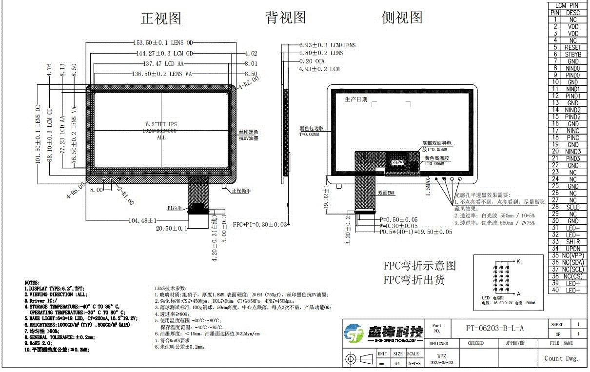 6.2 inch IPS TFT LCD 1024*600 